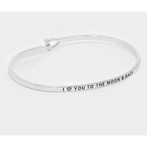 New Womens Boutique Silver I Love You To The Moon and Back Hook Bracelet in Silv
